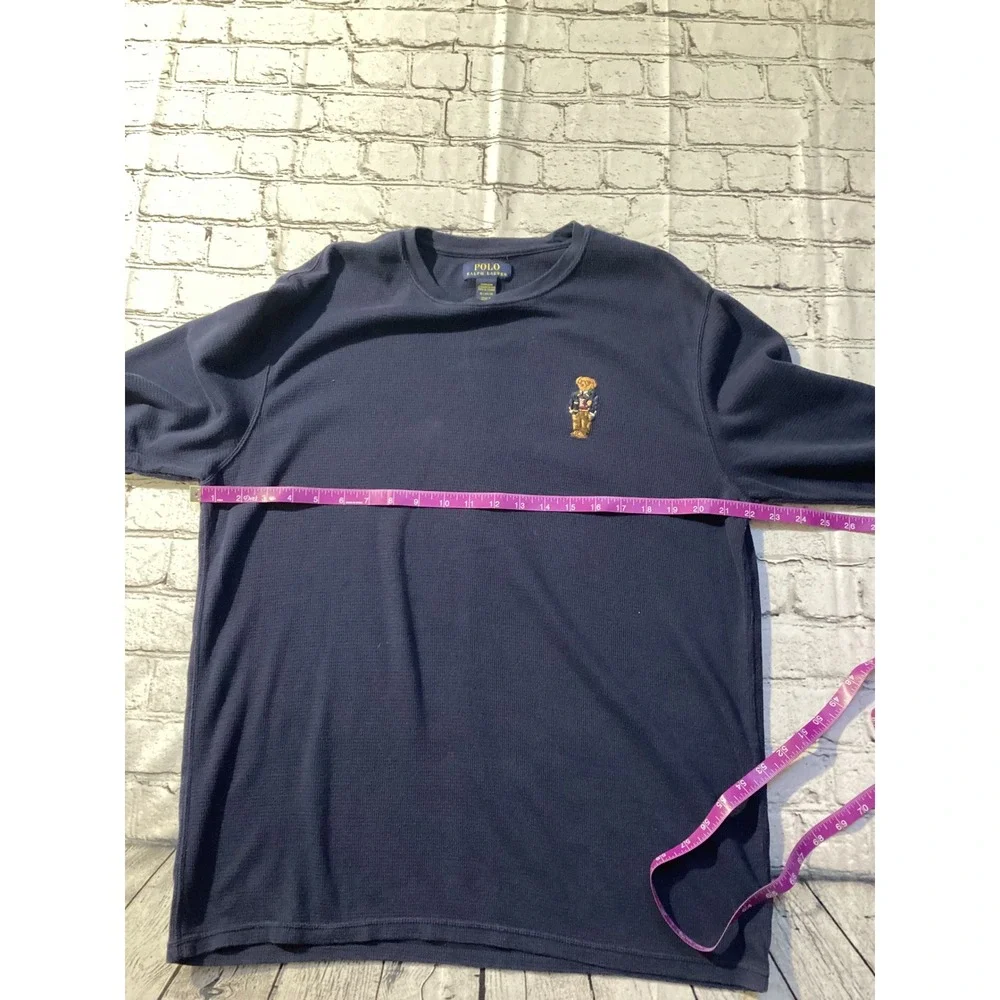 Polo Ralph Lauren Mens XL Navy Blue Waffle Knit Thermal Polo Bear Shirt